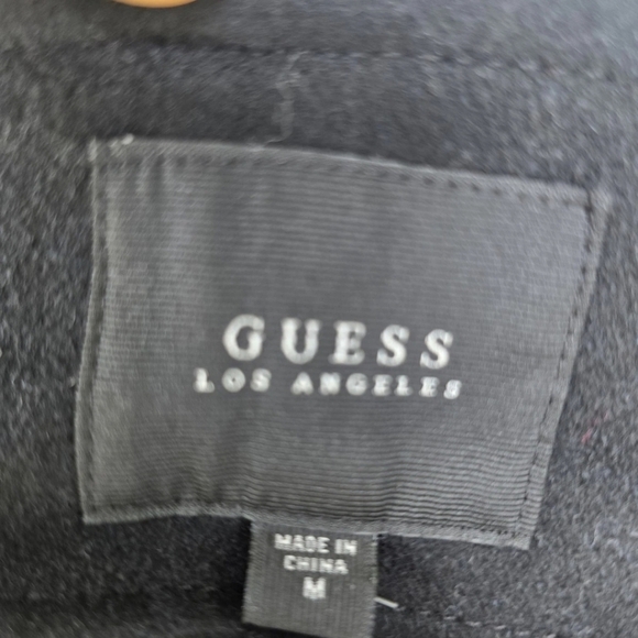 $157 Guess Wool Blend Long Jacket Women Medium Snap Buttons Black Pocket New - Picture 7 of 14